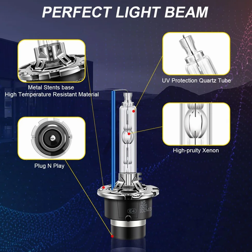 Erato D2S Lampadine Xenon HID per Faro 35W 8000K Lampadine Xenon Kit di Conversione HID con Base Metallica Stent Lampadine Automobili, Sostituzione di Luci Alta Bassa Luce Confezione da 2