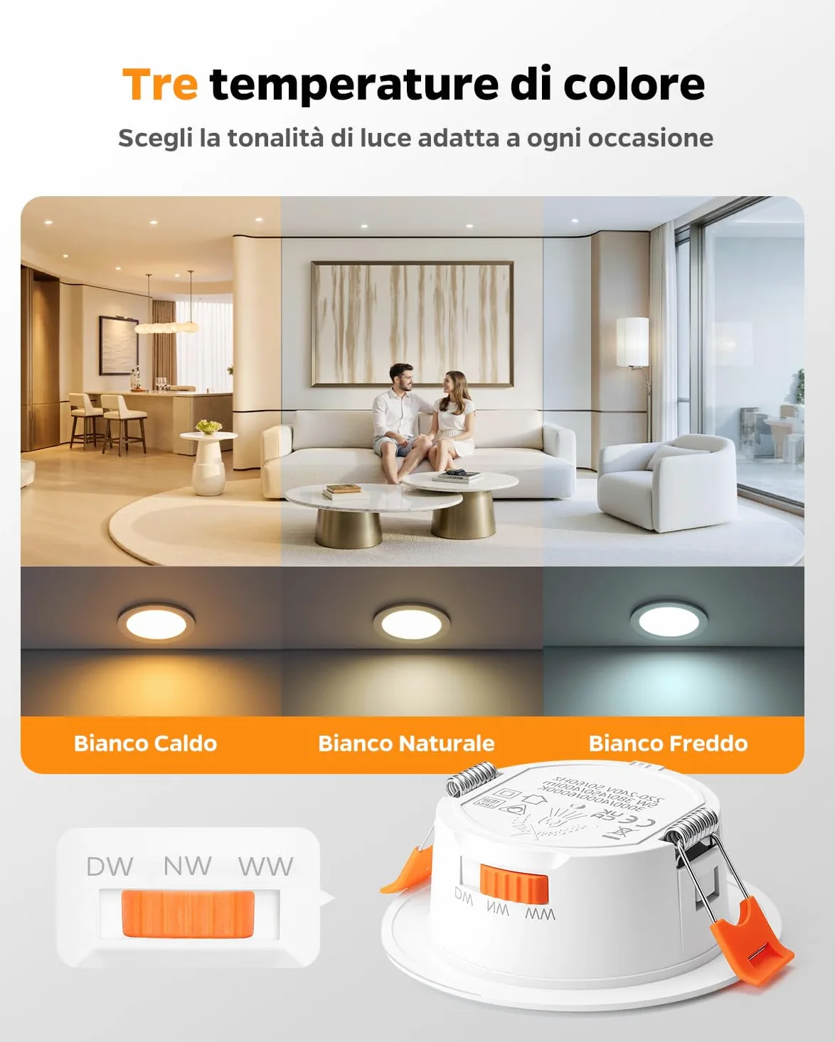 Sanyoung Faretti LED da Incasso per Cartongesso Dimmerabile 5W, Set di 20 | Foro 65-80mm, Luce Caldo Luce Naturale Luce Freddo, 380LM, Impermeabile IP44, Faretto LED 220V per Bagno