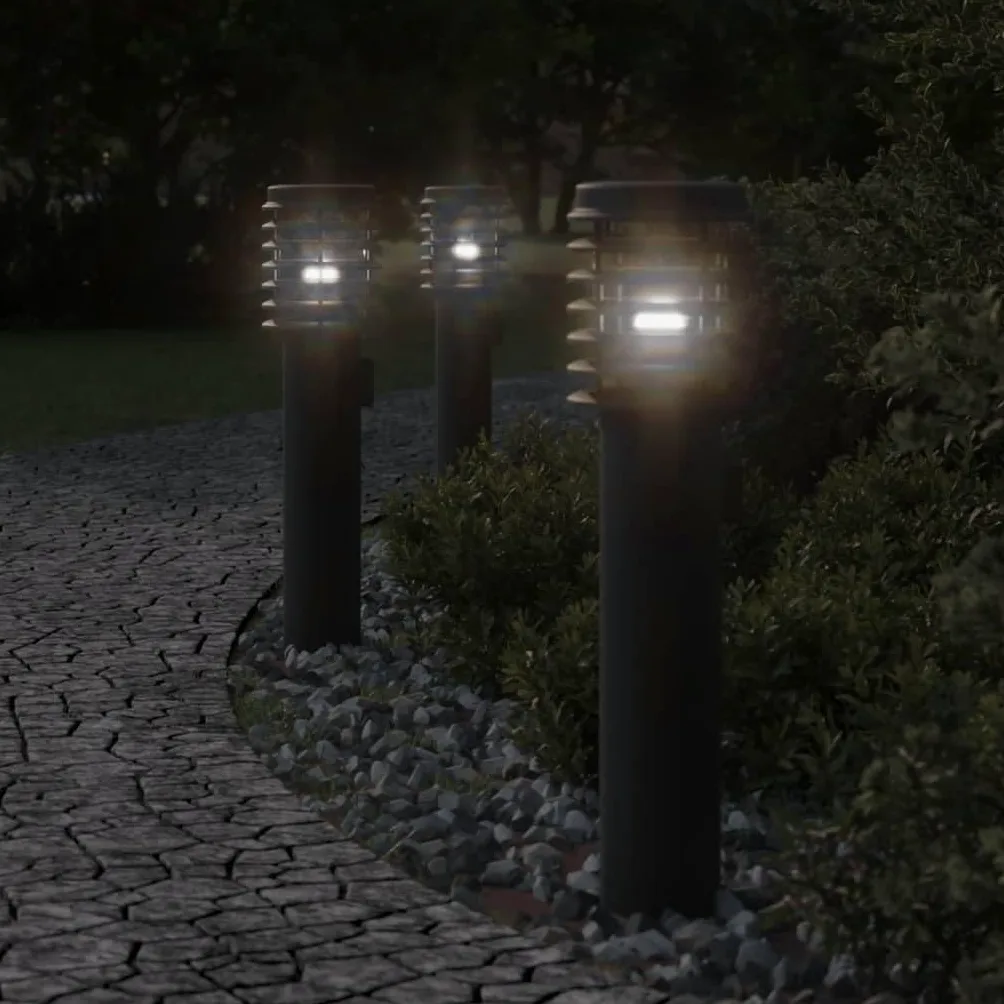 Gecheer Lampade da Terra per Esterni con Presa 3 pz Nere 60 cm Acciaio,L4006378