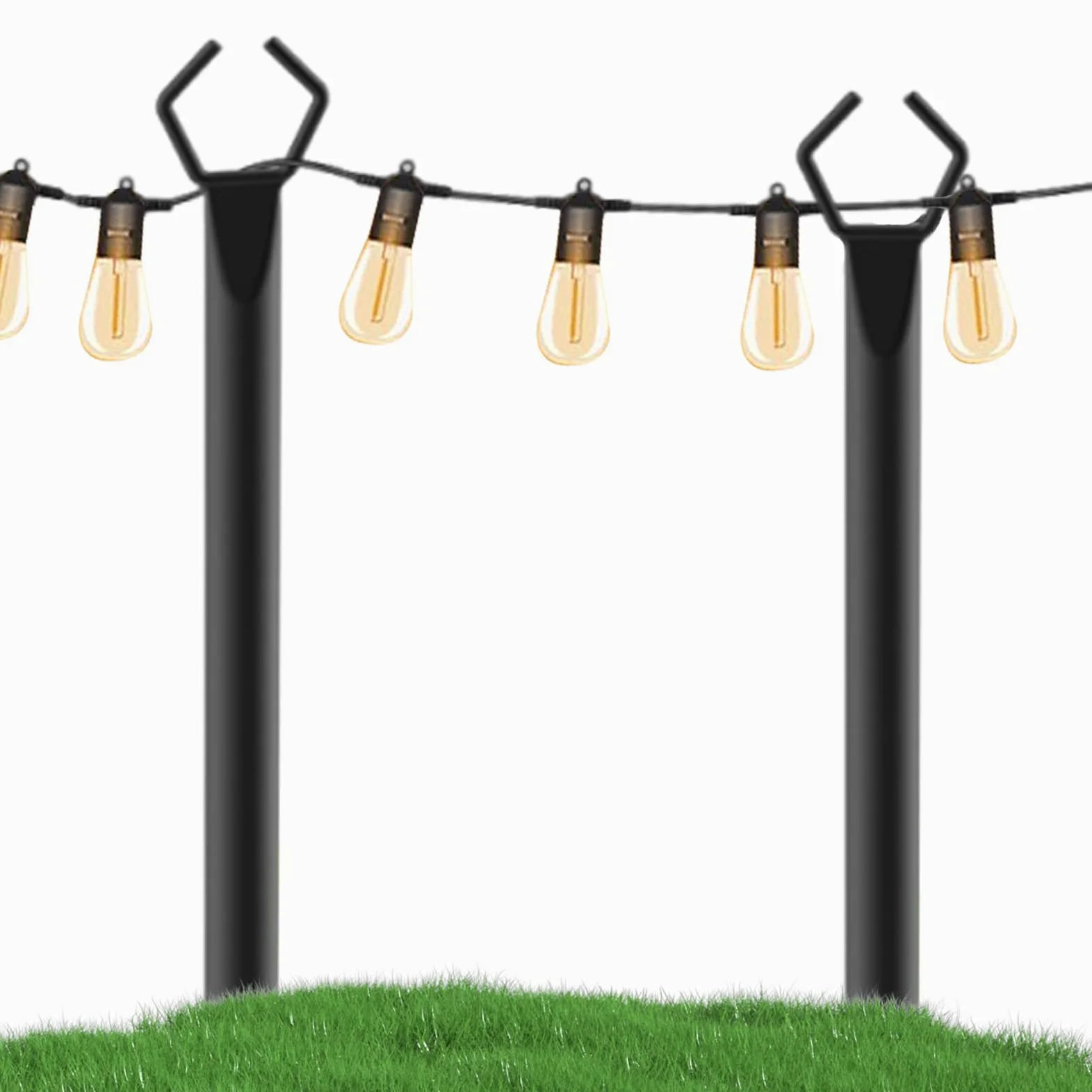Pali per luci a corda, 2 supporti da giardino, 300 cm, in metallo, per giardino e prato, struttura resistente per patio, cortile, illuminazione esterna e installazione