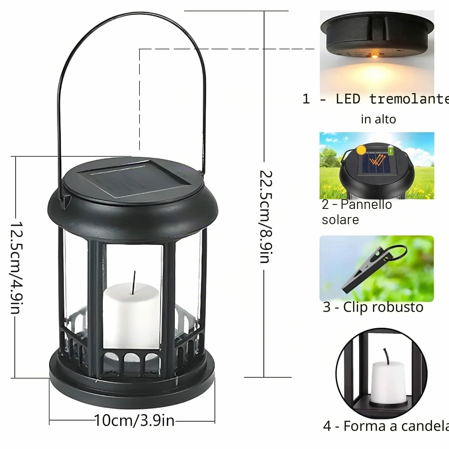 Yowin Lanterne da Esterno 4 Pezzi Grande Lanterna Solare da Giardino con Candele, Lampada Solari da Appendere Impermeabile Lampade da Tavolo per Arredo Terrazzo Balconi Decorazioni - Nero