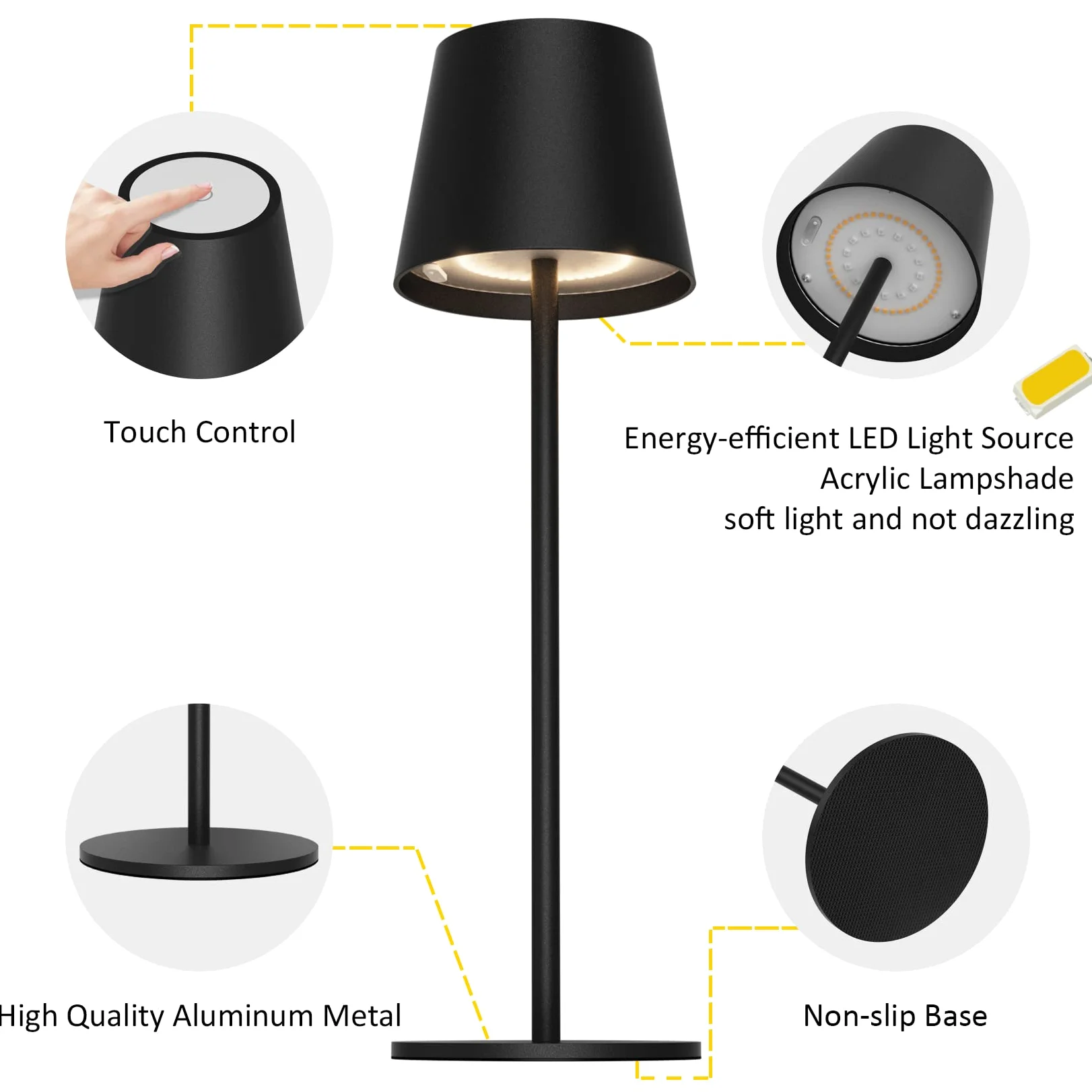 K-Bright 2 pezzi Dimmerabile LED Lampada da tavolo senza fili, Ricaricabile Luce calda Colore e Dimmerazione RGB Impermeabile IP54, scrivania Illuminazione per interni per esterni Nero