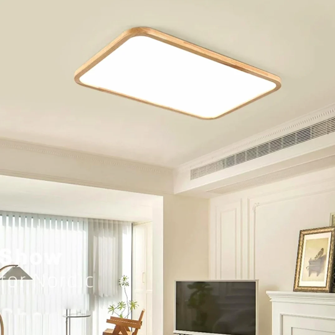 Dimmerabile plafoniera minimalista LED lampada da soggiorno in legno moderna lampadario rettangolare ultrapiatta pannello acrilico plafoniera con telecomando per camera da letto ufficio studio 90x60cm
