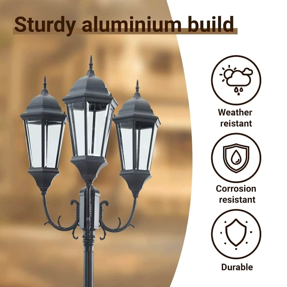 vidaXL Luce da Giardino Bronzo 61 x 53 x 235 cm Alluminio e Vetro, Lampioni in Alluminio per Giardini e terrazzi, luci robuste per vialetti, Decorazioni Outdoor