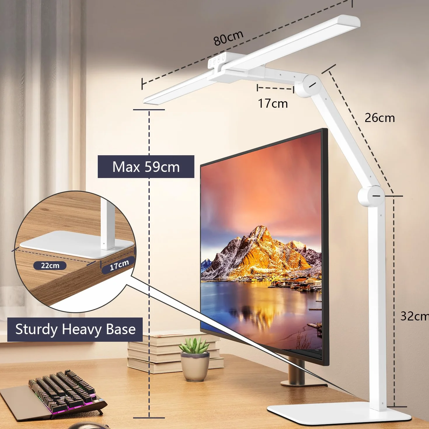 KableRika 24W Lampada da scrivania a LED per ufficio, lampada da scrivania a doppia testa con base, luce da scrivania di design dimmerabile, luce per monitor pc,lo studio e l'illuminazione di casa