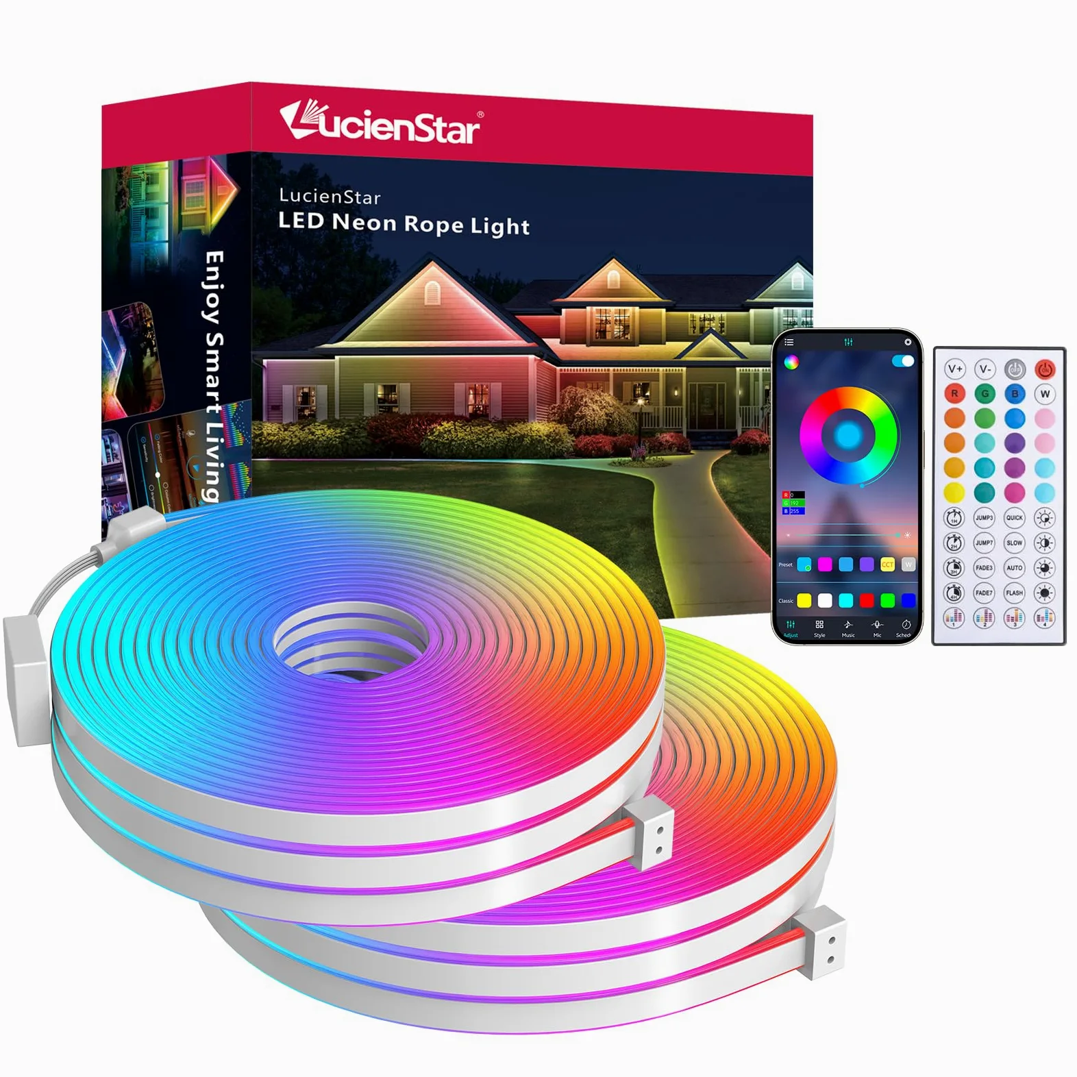 Striscia LED neon RGB da 20 m, 24 V IP65 con telecomando/APP, sincronizzazione musicale, modalità multiple, nastro LED flessibile per decorazioni esterne della camera da letto(10 m x 2)
