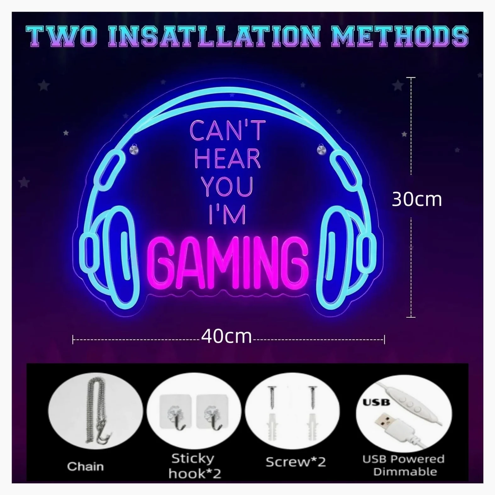 Insegna Luminosa a LED dimmerabile per Videogiochi, Ideale per Giocare, Creare un'atmosfera da Gaming, con Cuffie, Zona Gioco, Camera da Letto e Decorazione murale (Non Ti Sento, s
