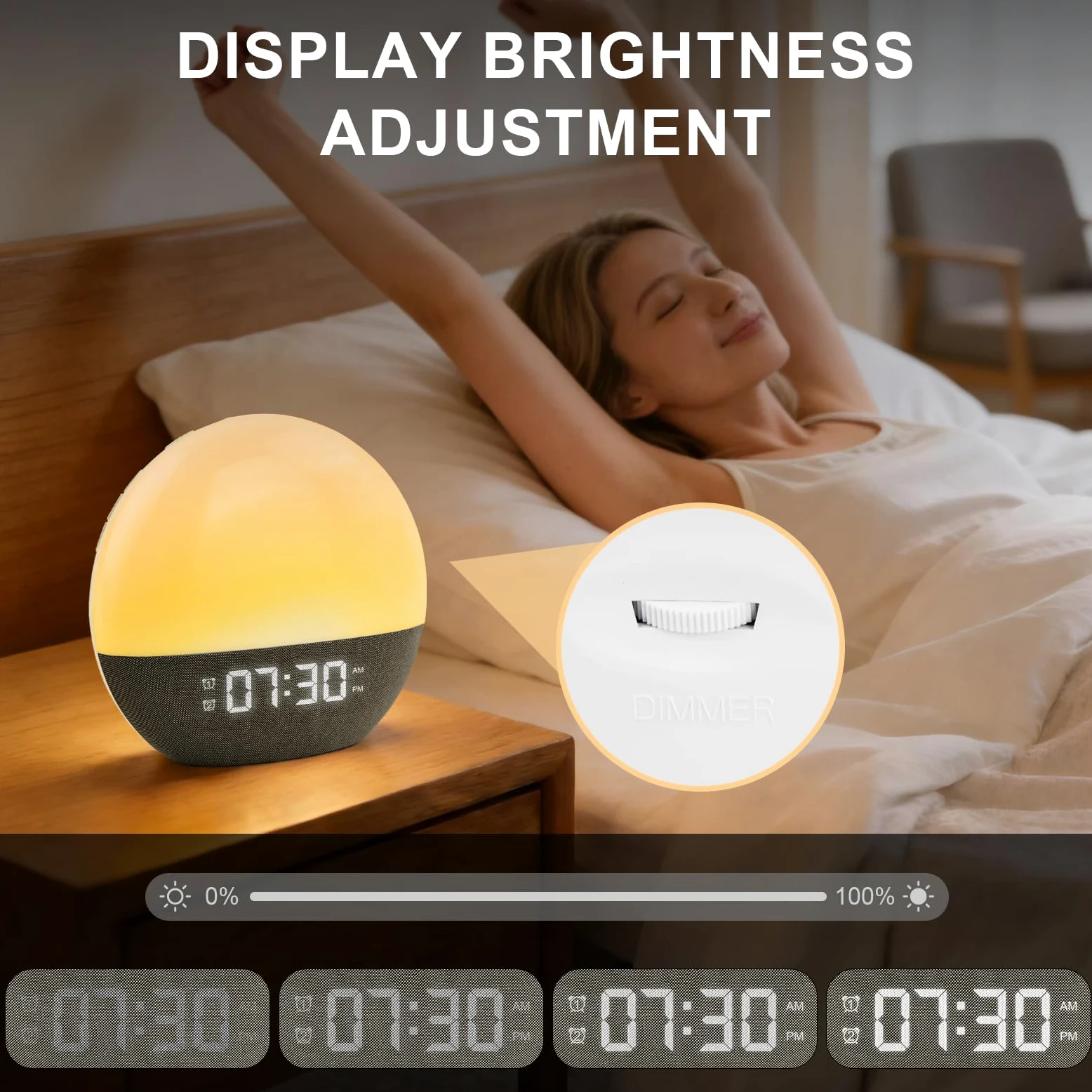 Sunrise alarm clock,Wake Up Light,Luce Sveglia da Comodino,Sveglia alba,Sveglia Simulazione Dell'alba,20 Luminosità,10 Colori,24 Suoni Naturali,Funzione snooze,Radio FM,Per Adulti e Bambini