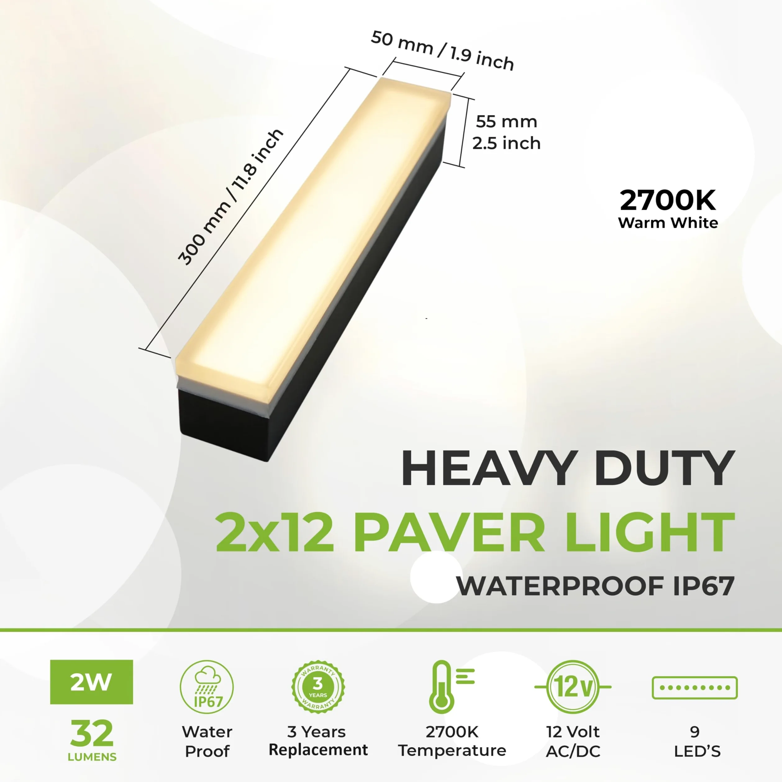 LUMENGY 5 x 30 cm, bianco caldo 2700 K, illuminazione senza abbagliamento per vialetti, sentieri, terrazze per piscina e cortili, 12 V AC/DC, impermeabile e resistente al superamento