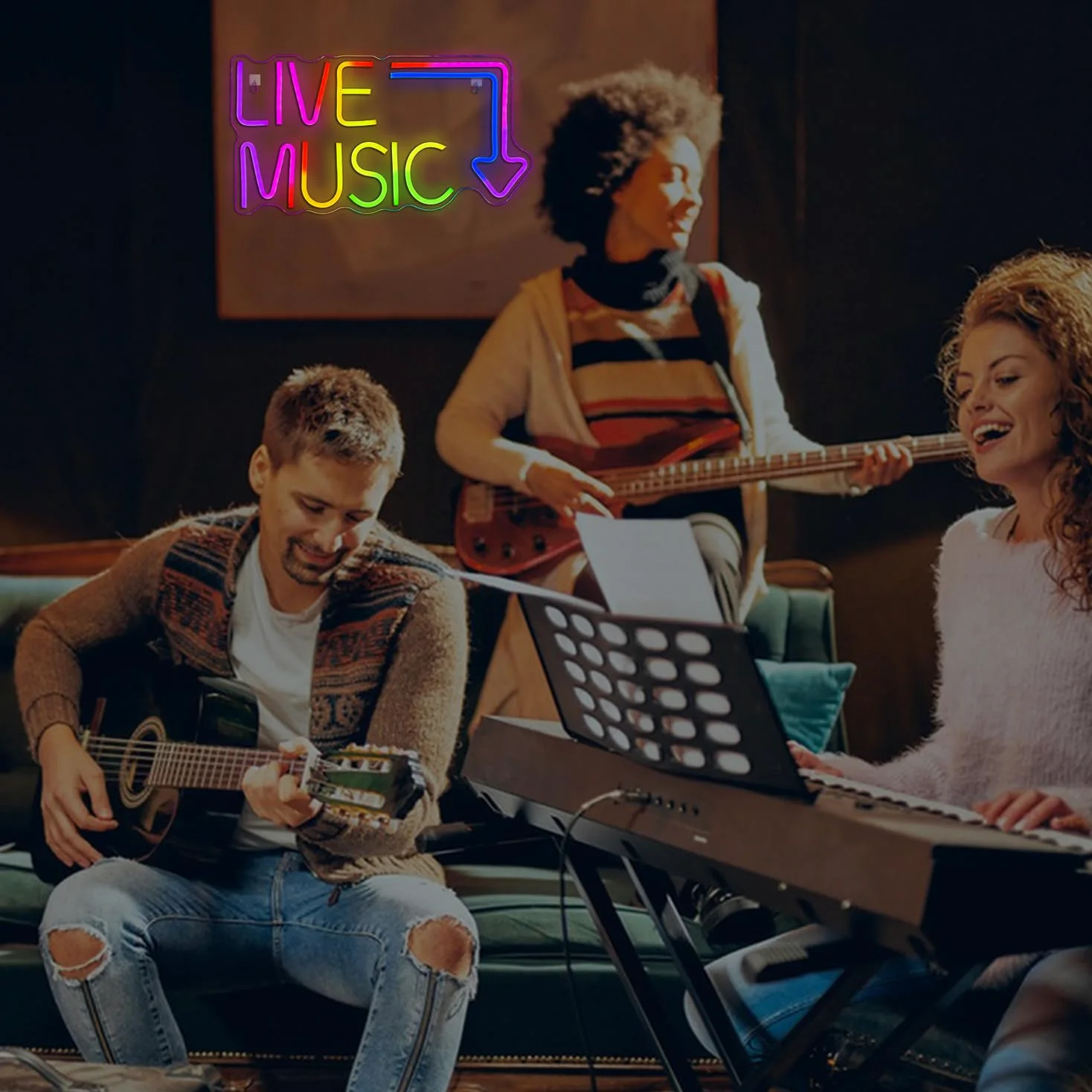 Horseneon Insegna al neon per musica dal vivo Insegna al neon musicale con luci cambianti RGB Lettera Luce al neon Musica Luci al neon con telecomando per camera da letto Bar Studio musicale Festa