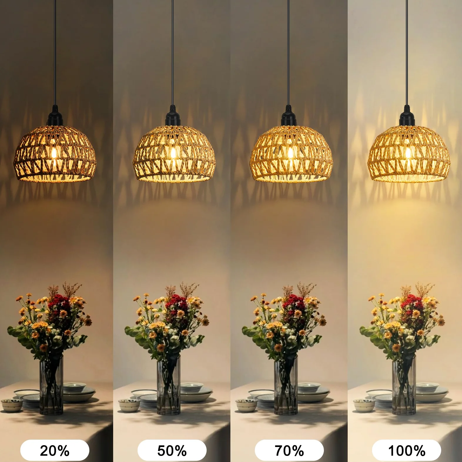 Lightess LampadariLightess 3x Lampadario con Batteria - Lampada a Sospensione Portatile Dimmerabile Telecomando, IP65 per Esterni e Interni, Stile Boho, per Giardino, Terrazza, Tavolo (Senza Fili)