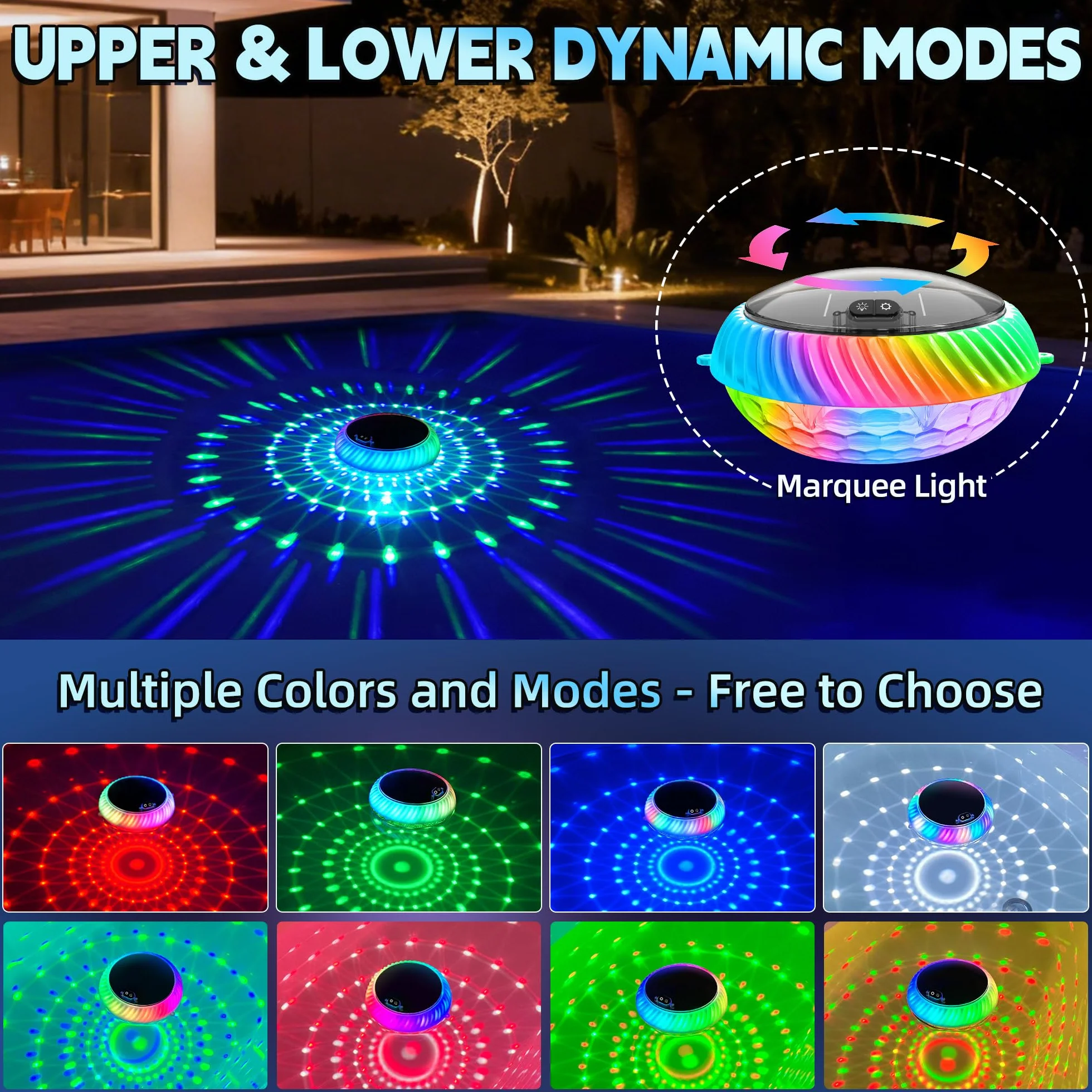 AearKing Luci Galleggianti per Piscina,Luce Piscina Solare con Telecomando,Luci Piscina RGB con Luminosi Dinamici,Luci Piscina IP68 Impermeabili,Luci Galleggianti LED per Piscina, Laghetti - 2 Pezzi