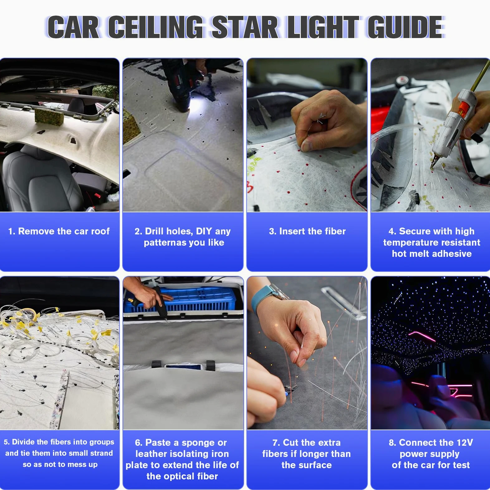 16W RGBW LED Fibra Ottica, 260pcs*0.75mm*2m Cielo Stellato LED Con APP Bluetooth/Remote/Controllo Musica Kit di Plafoniere Star, Fibra Ottica Cielo Stellato per Auto/Casa/Teatro