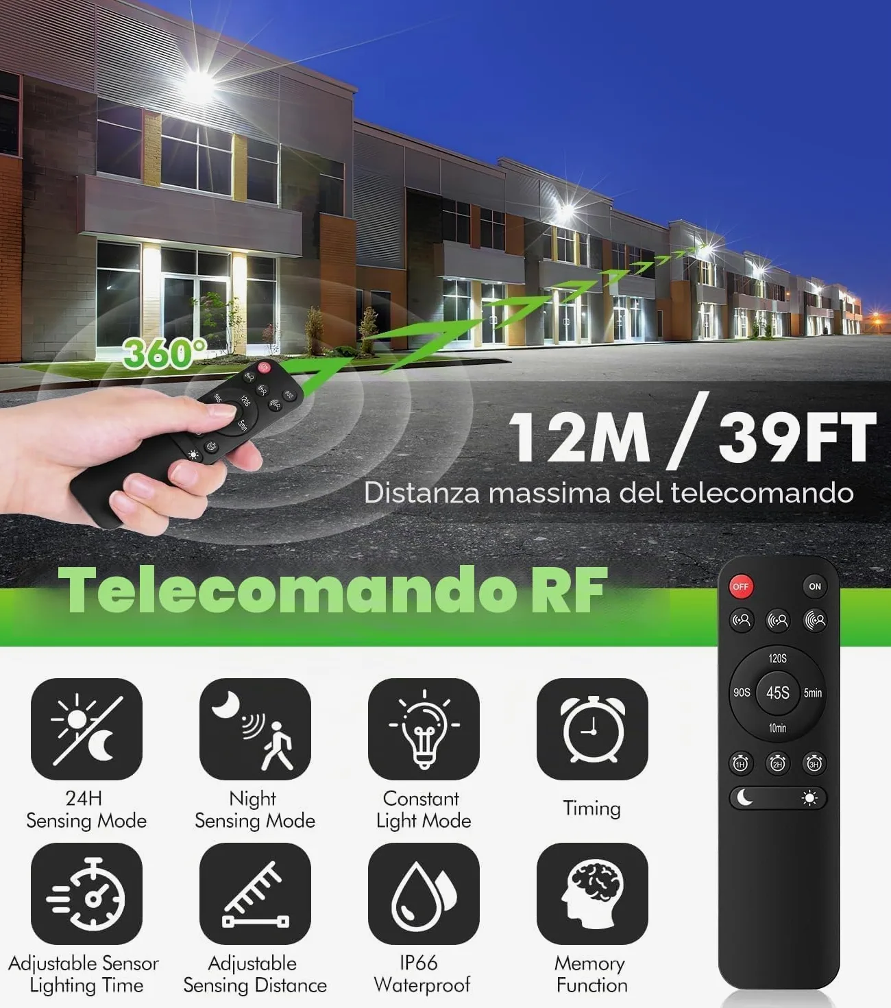 CLY Faretto Led da Esterno con Sensore di Movimento 60W, 5640LM Faretti Led da Esterno con Telecomando 4 Modalità 10 Luminosità Fari LED Esterno Bianca Fredda Faro led da Esterno IP66 Impermeabile