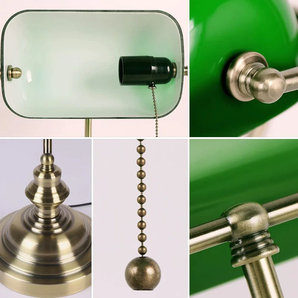 FIRIVER Lampada da scrivania verde da banco con paralume in vetro, design classico, attacco E27, stile retrò, adatta per camera da letto, studio, biblioteca e atelier