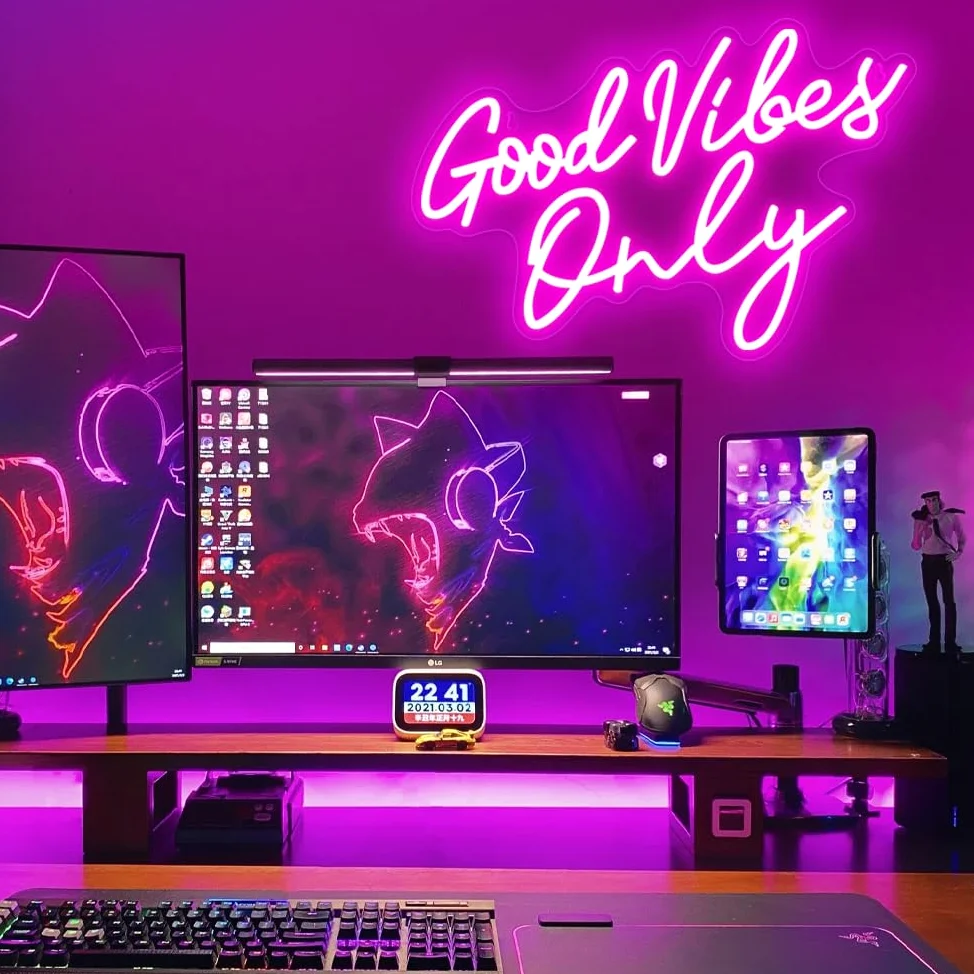 Good Vibes Only Neon Signe, Good Vibes Neon Signe Per La Décoration Murale, Belle Rose Neons Logo Per La Décoration De Chambre De Fille, FêTe, Anniversario, Matrimonio, Salone Centro Commerciale
