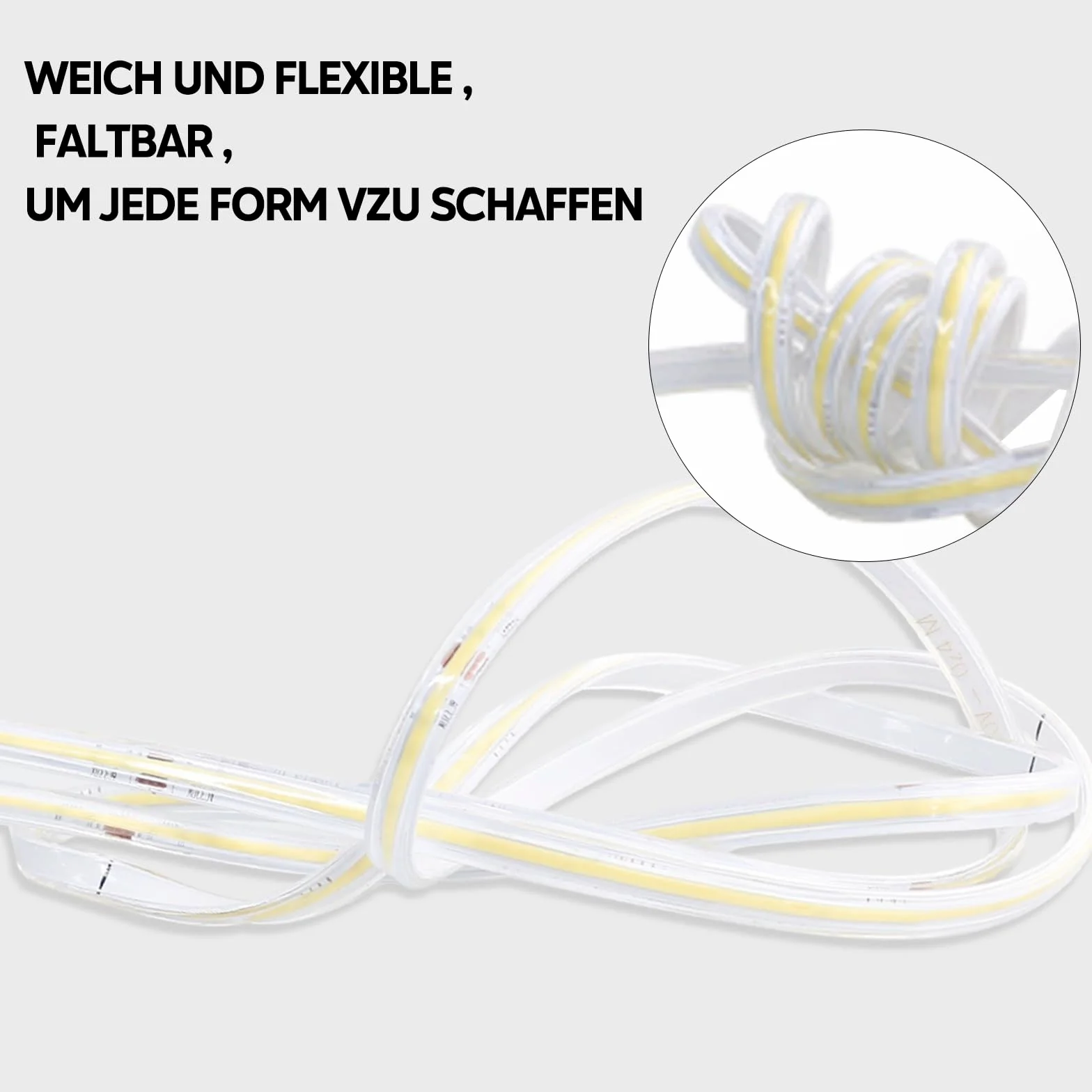 pcning 2M Striscia LED COB 4000K Bianco IP67 Waterproof da Interno Esterno, 2 Metro Luce Naturale Strip Light con Spina (Bianco, 2M)