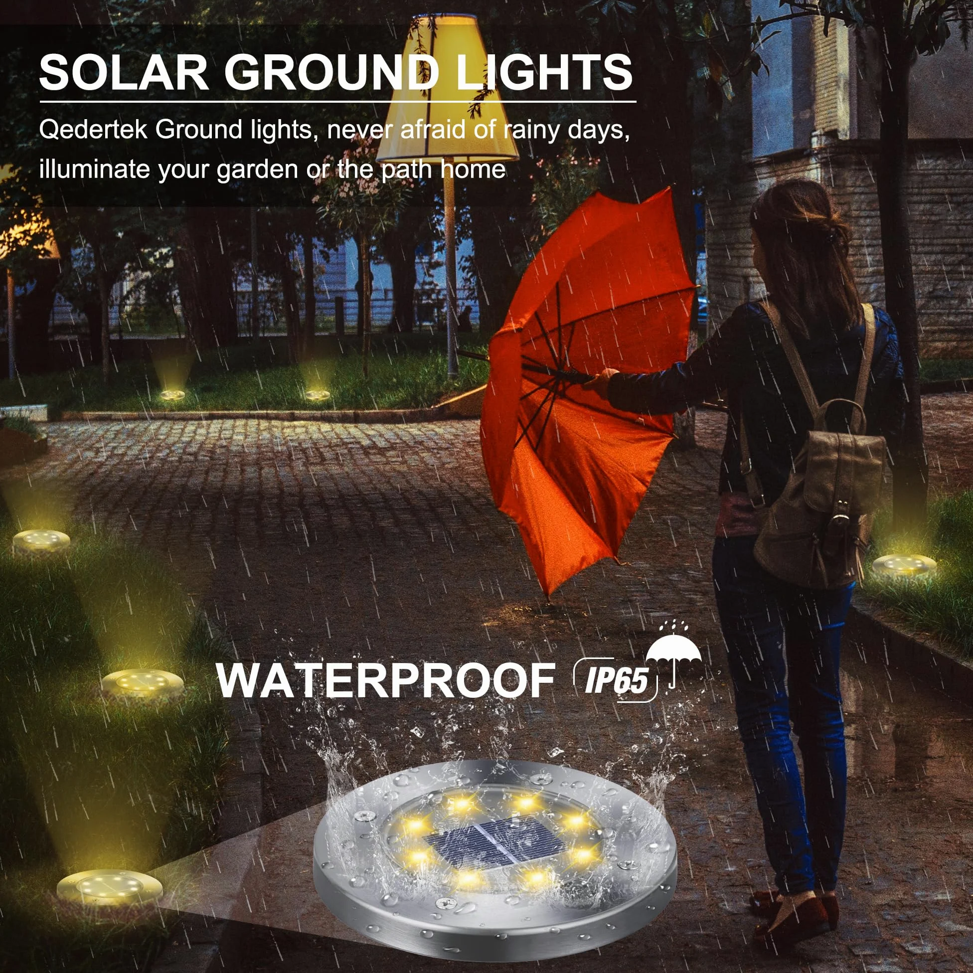 Qedertek 8 Pezzi Luci Solari Giardino Esterno, 8 LEDs Faretti led Luce Sepolta Bianco Caldo Lampada IP65 Impermeabile Luci Terra per Prato Vialetto Scala Paesaggio