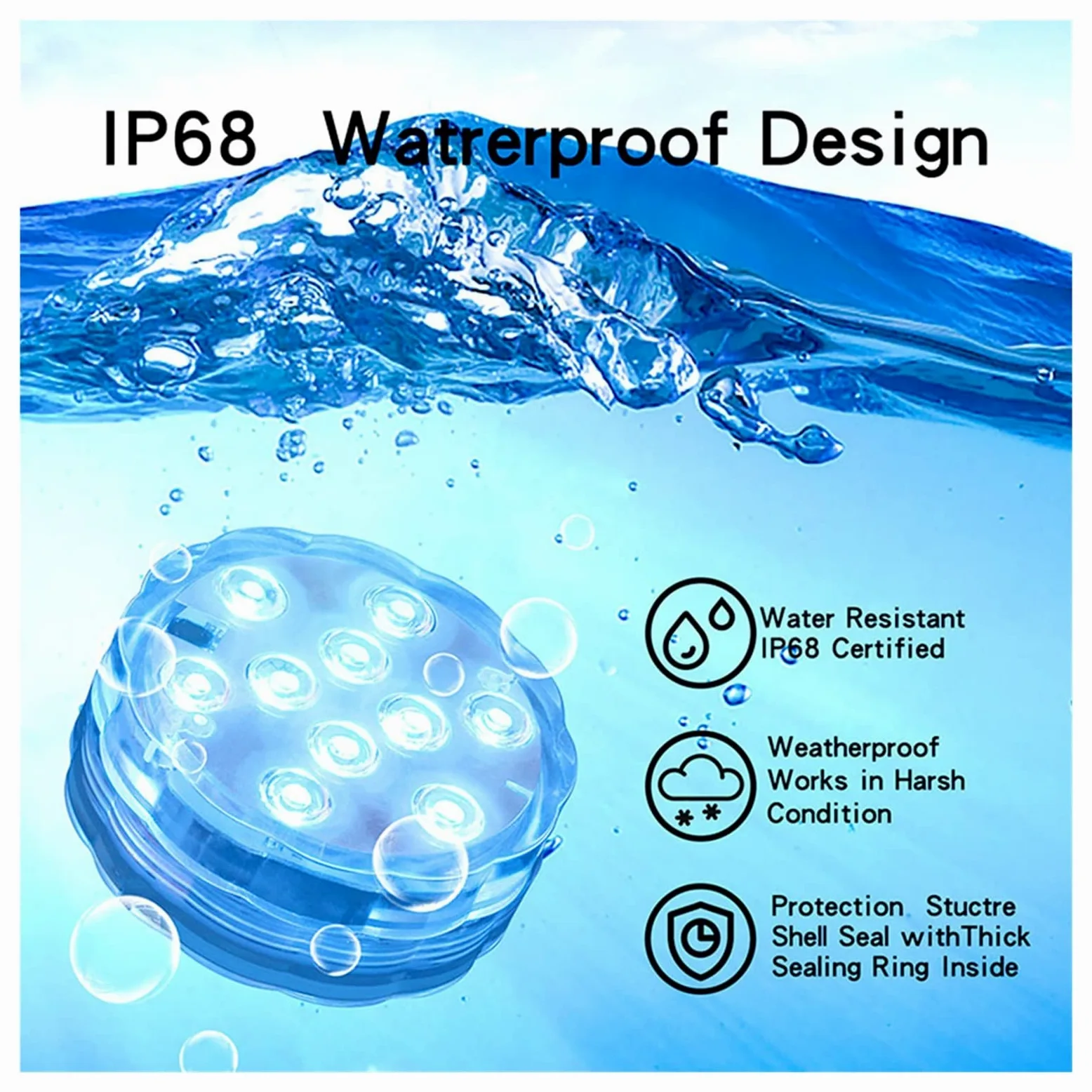 Luce sommergibile a 10 LED con telecomando Lampada da notte subacquea alimentata a batteria for la decorazione della festa nuziale ciotola del vaso piscina Creare Un'Atmosfera(5 Lamp 1 controller)