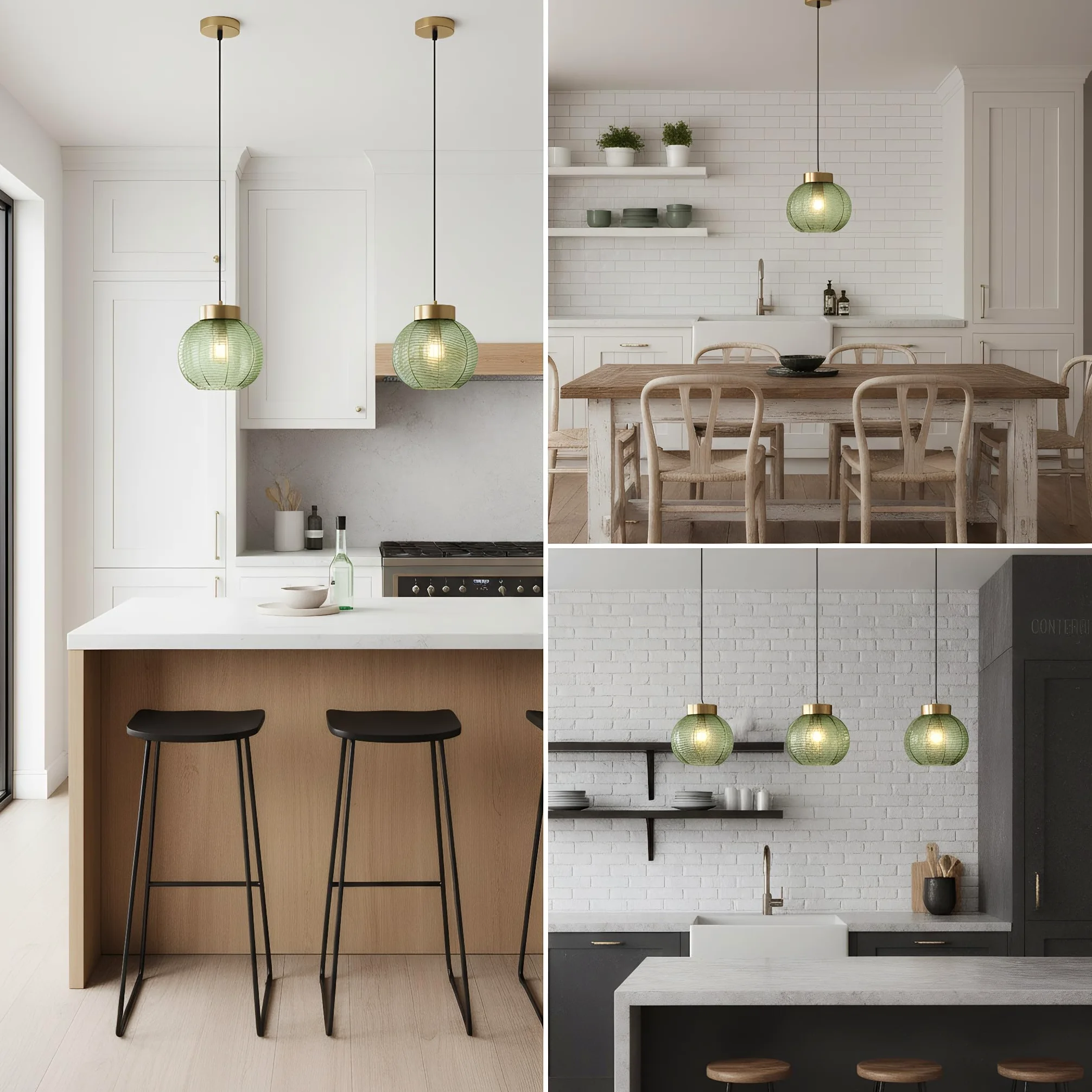 Lampada a Sospensione Vintage,Sfere in Vetro con Venature Fogliari, Metallo Oro E27 Lampadario Sospeso da Soffitto per Camera da letto, Sala da pranzo, Loft e Ristoranti (Verde, 20cm)