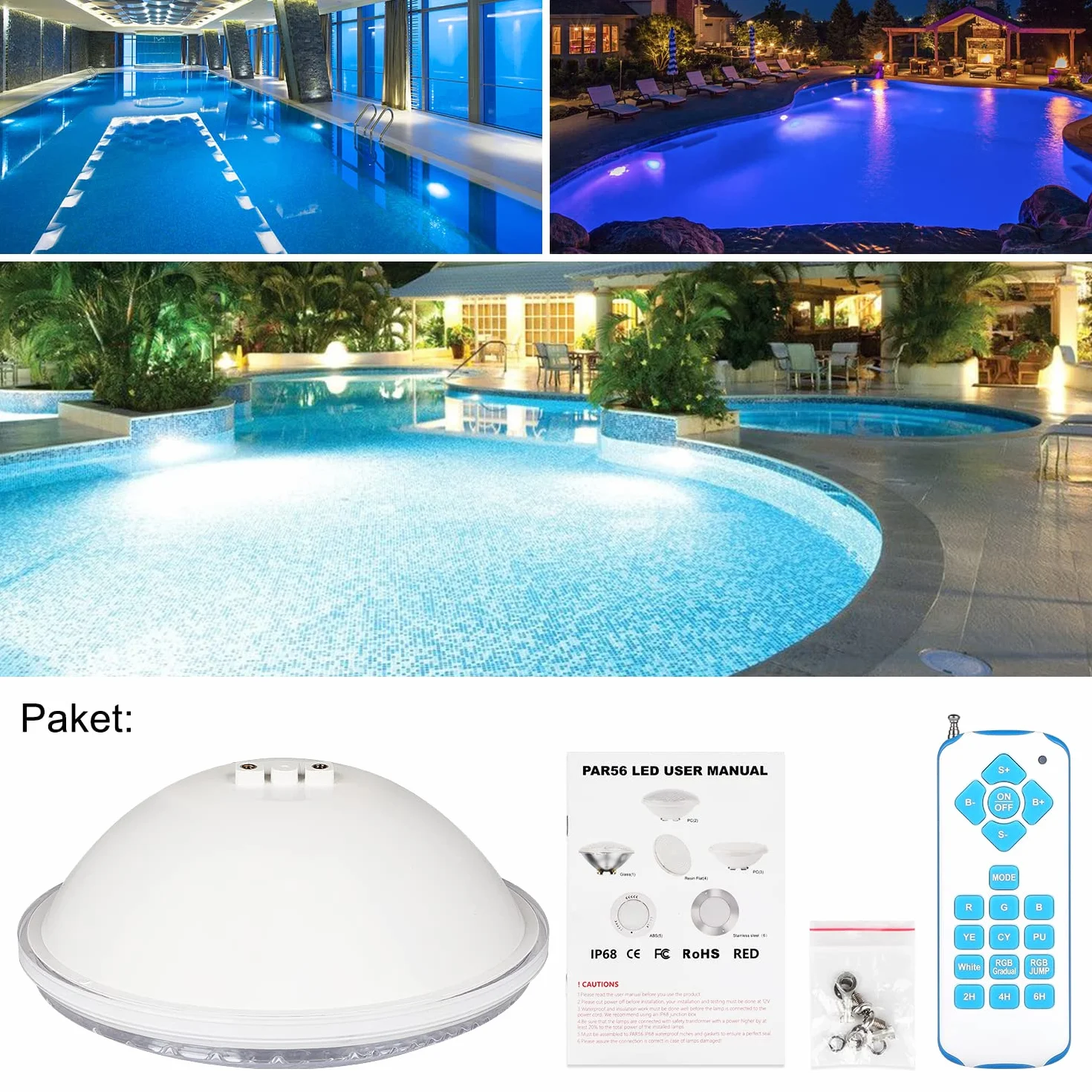 COOLWEST 54W LED Illuminazione della piscina, luce subacquea RGB Multi Color LED Pond Illuminazione, PC Impermeabile 12V AC/DC con telecomando per piscina o spa del bagno dell'acquario