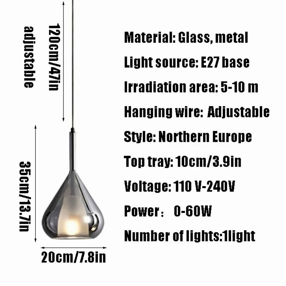 Lampadari in Stile Nordico, Paralume per Lampada a Sospensione a Forma di Goccia d'Acqua dalla personalità Creativa, Lampada a Sospensione a Testa Singola E27 Scream, Lampada da soffitto a Filo,