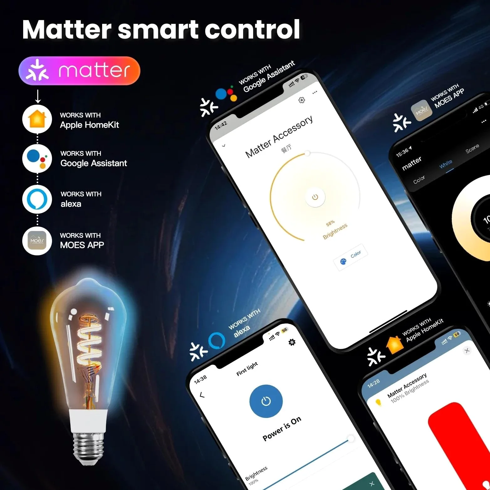 Lampadina LED Tuya Smart ST64 Edison WiFi Dimmerabile 16M Colori RGB 2700K-6500K Compatibile con Alexa Google Home,3pcs