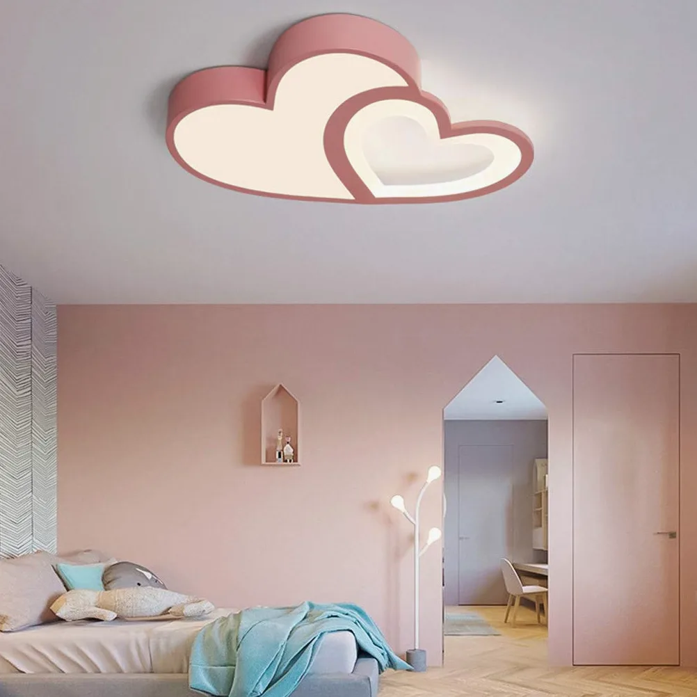 Soffitto Del LED Luce Della Lampada Vivaio Dimmerabili Telecomando Plafoniera Creativa Moderna Romantica Forma Di Design Rosa Lampadario Cuore Luci Decorazione Acrilico Ragazza Ragazzo Camera Letto
