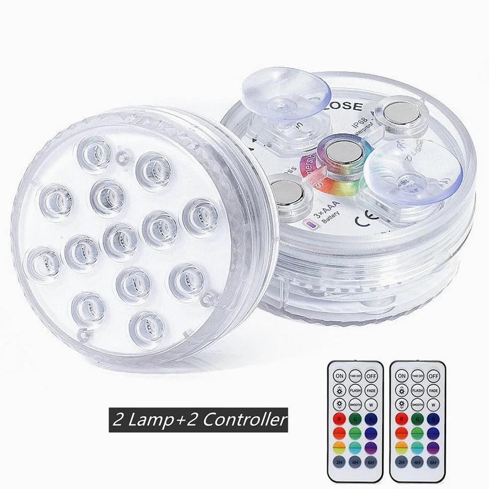 13 LED RGB Sommible Light with Magnete e ventosa Piscina luce sott'acqua acquario stagno notte luce notturna-2 controller lampada 2