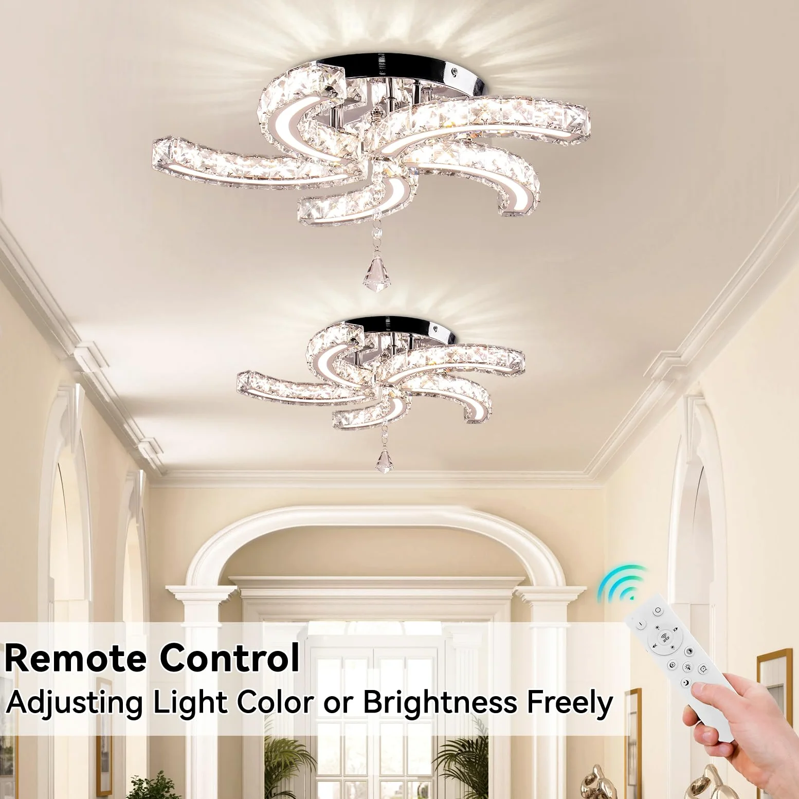 19,7” Lampadari di cristallo dimmerabili Moderna plafoniera di cristallo Acrilico 5 bracci Led Lampada da soffitto a incasso per sala da pranzo Soggiorno Camera da letto corridoio
