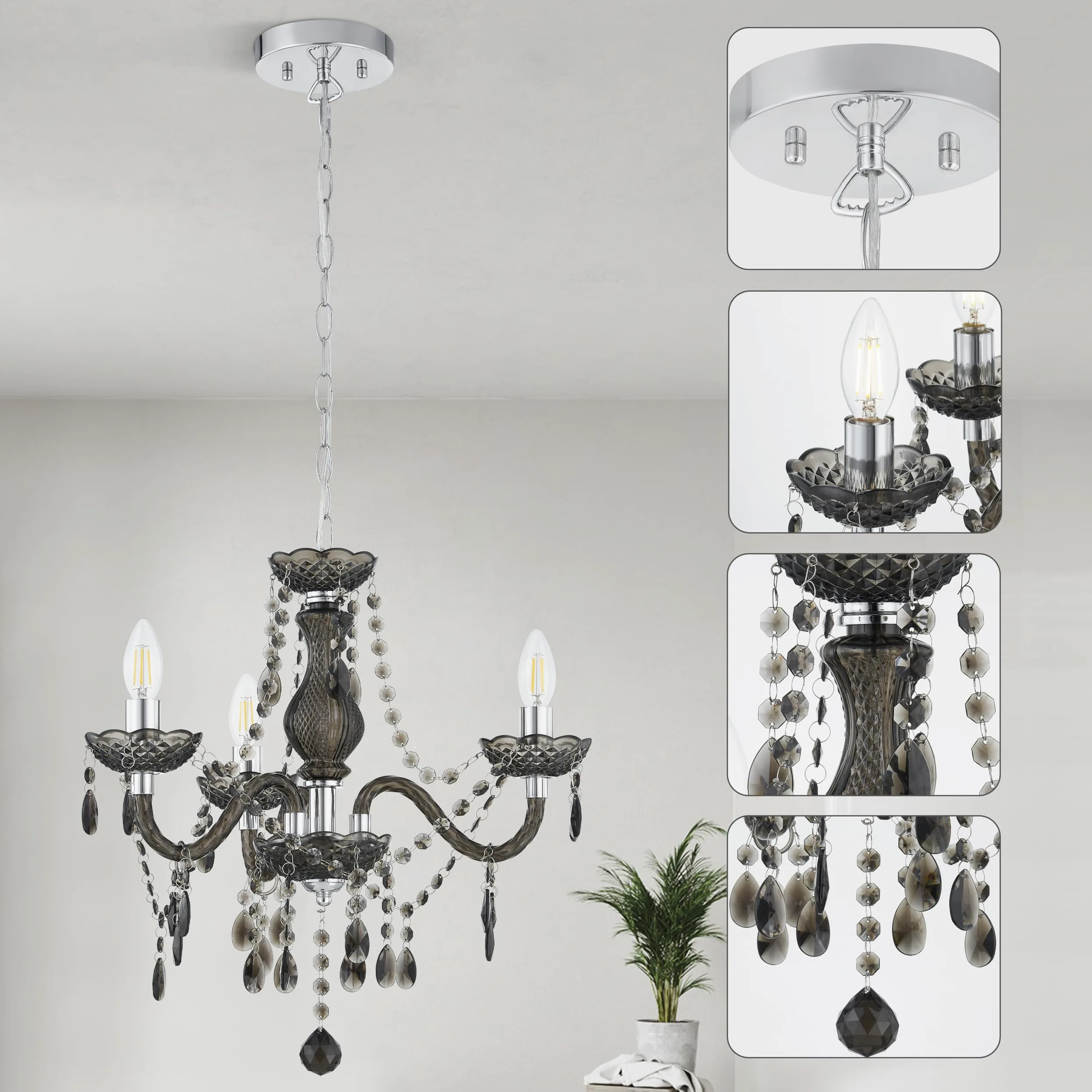 GyroVu Lampadario per Soggiorno, Mini Lampada a Sospensione con 3 Luci in Acrilico con Catena Regolabile, Lampada da Soffitto Rosa per Sala da Pranzo, Soggiorno, Camera da Letto