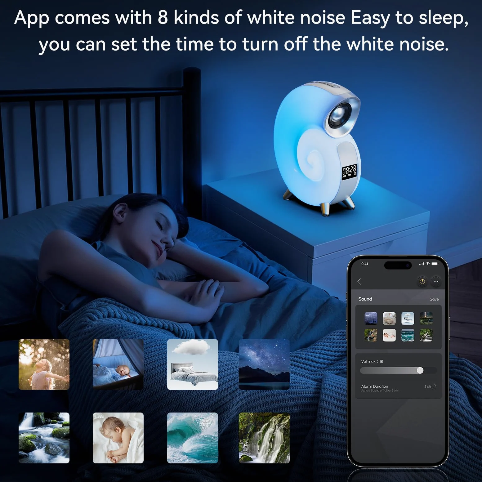 Euakee Wake Up Light, Sveglia Luce LED Intelligente, Lampada da tavolo intelligente, Intelligente Lampada da Comodino con Bluetooth Musica 16 Milioni di Colori Per Adulti & Bambini (Blu)