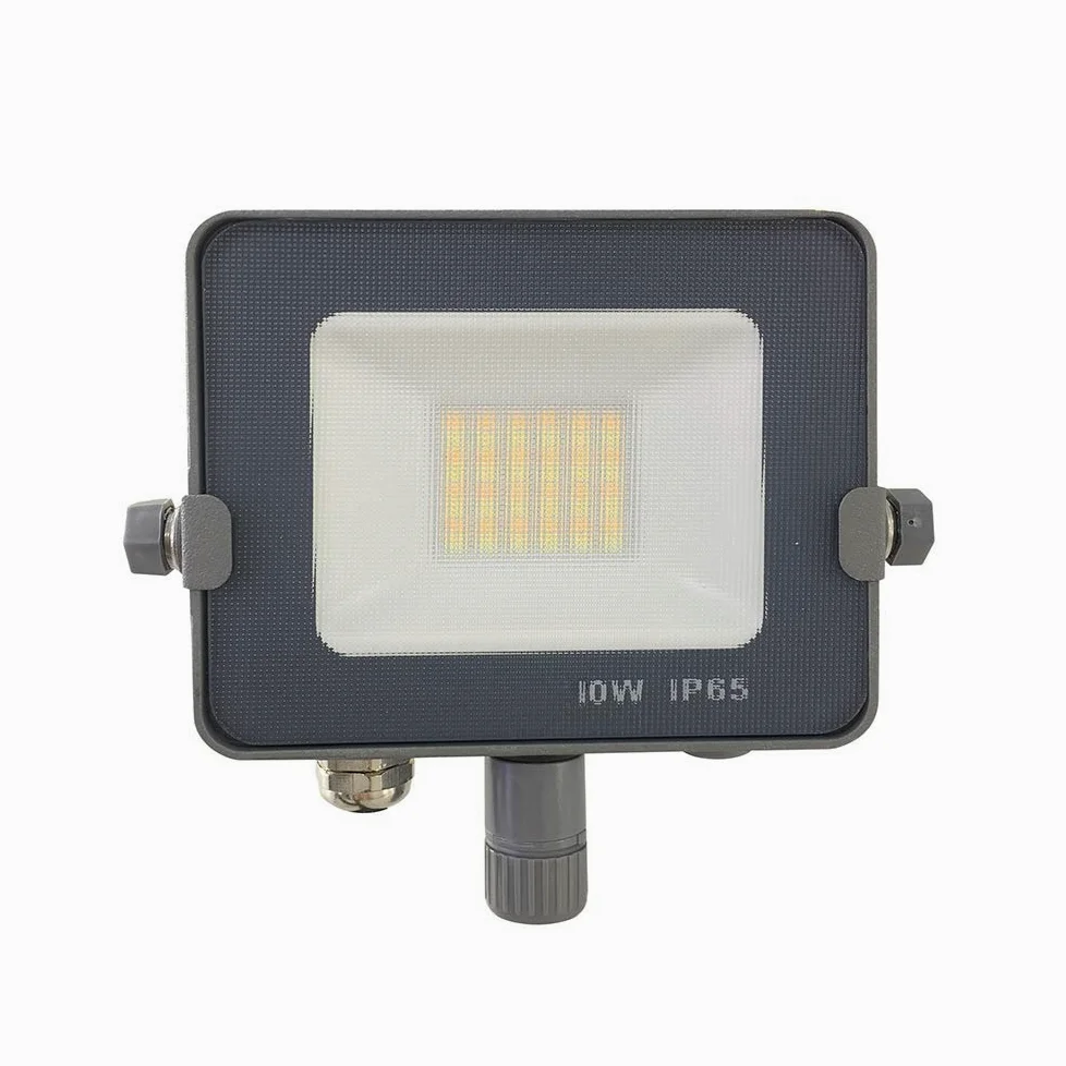 proiettori, Proiettore LED da esterno IP65 50W 4500-5000Lms, involucro grigio con fotocellula dal tramonto all'alba(10 Watts)