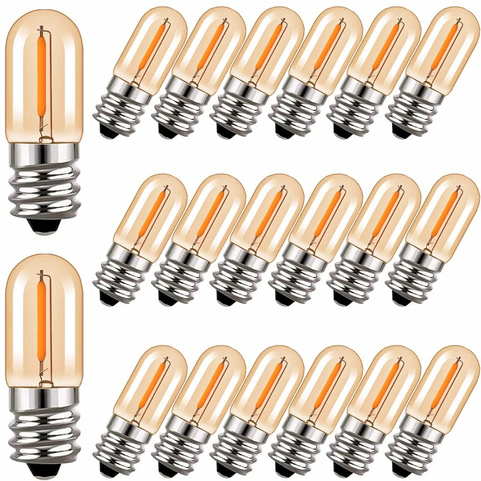 RYTM (Confezione da 20) Lampadine a LED, Lampadine Edison vintage con base E12/E14, Lampadine piccole a filamento LED antico T16, Dimmerabile da 0,6 W CA 100 V-230 V (Warm Yellow Light 2200k)