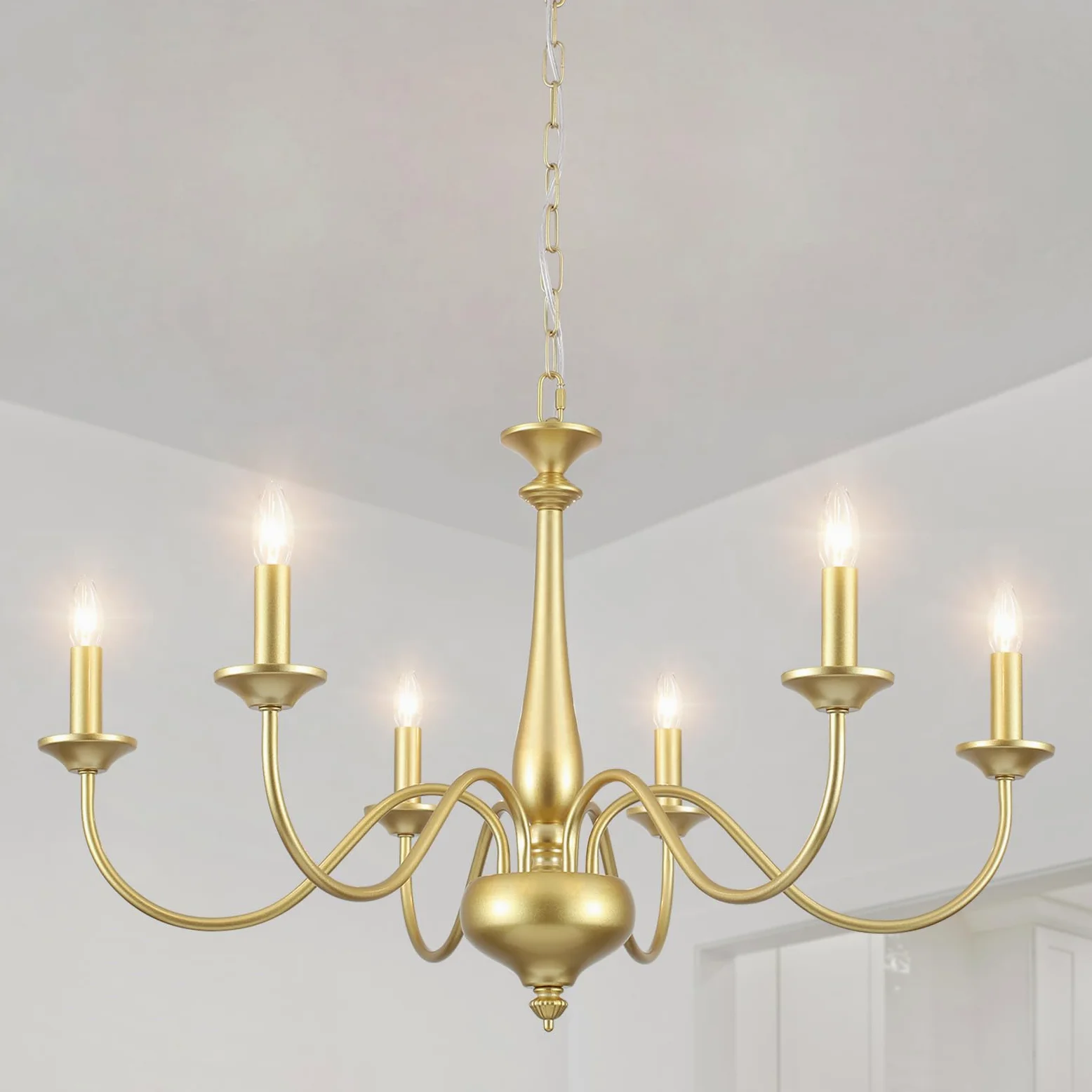 Lampadario dorato a sospensione vintage lampada a sospensione 6 luce lampada a sospensione soggiorno, lampadario sala da pranzo, lampadario industriale per cucina camera da letto, lampadina E14