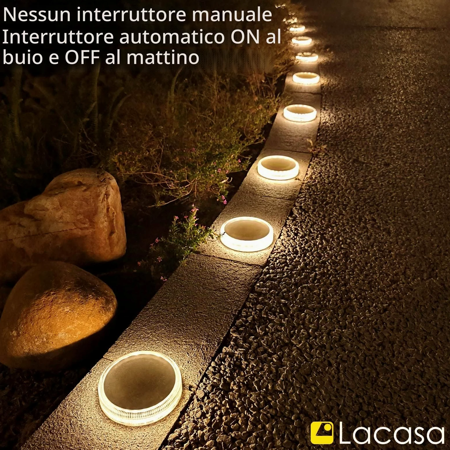 Luci Solari da Giardino, Lampada Solare da Esterno, Luci di Sicurezza Faretto per Ponte Vialetto Passerella Percorso Scale Piazza Cortile Auto On/Off - Bianco caldo 4pcs