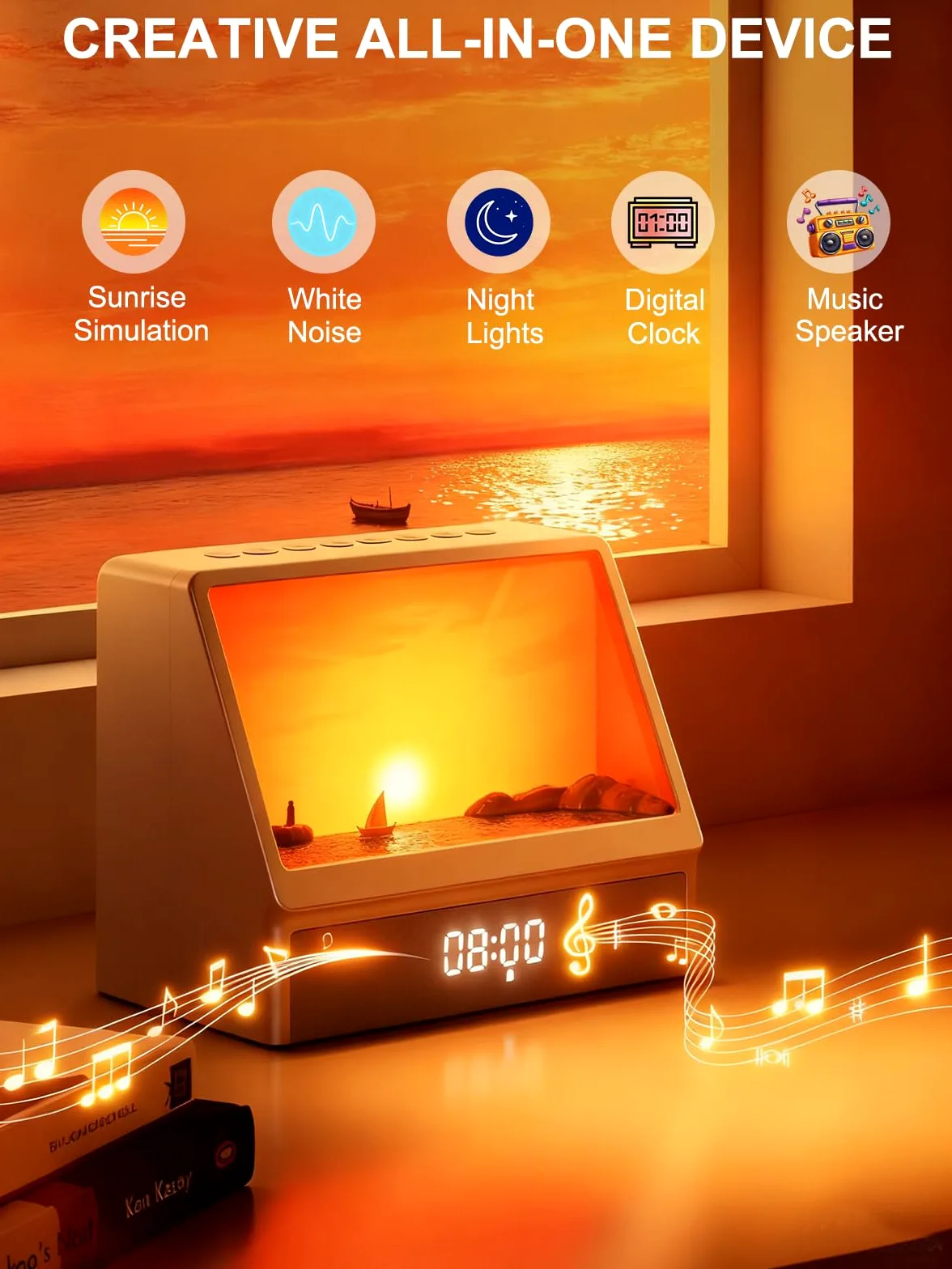 Sveglia Luminosa Digitale da Comodino, Sveglia Analogica Alba Generatore di Rumore Bianco con 7 Modalità, 12 Suoni Naturali, Altoparlante e Telecomando, Sunrise Alarm Clock Regalo per Dormiglioni