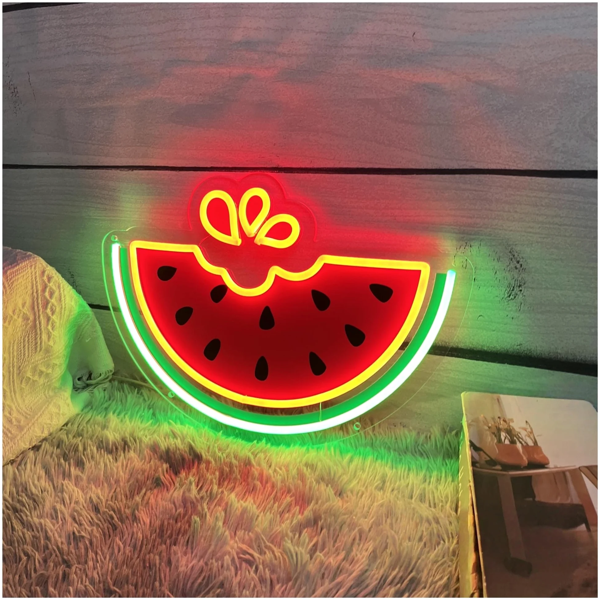 Insegna al Neon Insegna Al Neon Con Anguria, Luce A Stampa UV, Adatta Per Bar Di Frutta E Succhi, Decorazione Da Parete 32cmx45cm