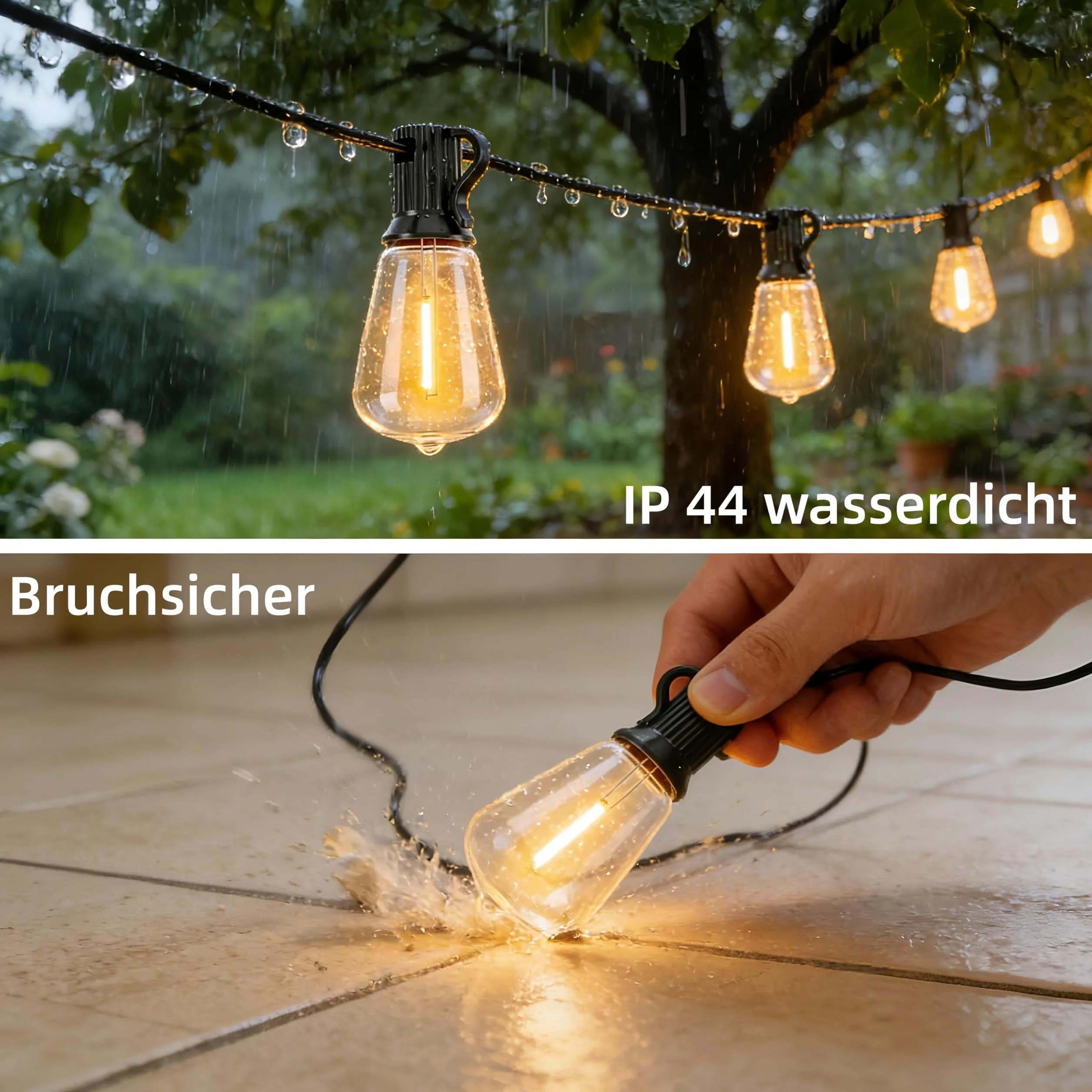 AzureStar Catena luminosa per esterni, 30 m, 100 m, estendibile, per esterni, IP44, impermeabile con 50 + 2 ST38 LED, in plastica, luce bianca calda, per esterni, giardino, terrazza, matrimonio
