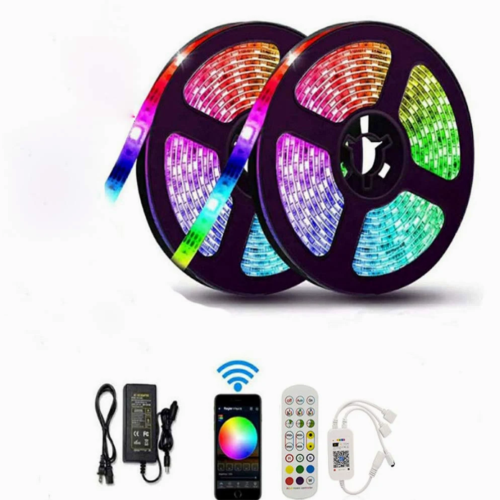 Striscia LED 5M, WiFi Luci LED Colorate Smart Phone Strisce LED Compatibile RGB SMD 5050 Musica SYNC LED Strip Controllo App E 24 Tasti Telecomando RF per Casa Cucina Festa TV Decorazione,10M