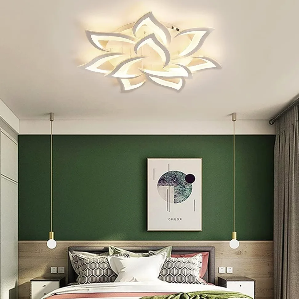 Plafoniera LED Soffitto Dimmerabile 3000K-6000K, Creativa Petalo Lampadario Soggiorno 60W 6000lm, Lampadario Camera da Letto da Pannello Acrilico, Lampadari Moderni 10 Luci