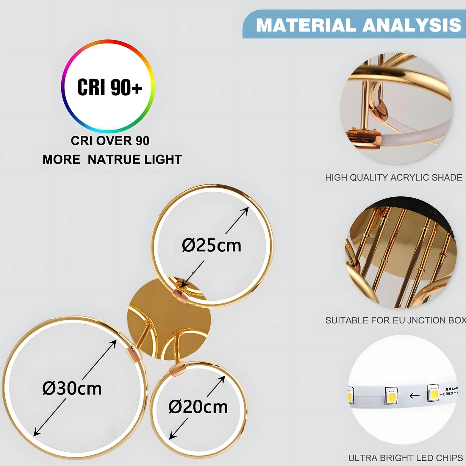 3 Anelli Rotondi Design Oro LED Plafoniera, Lampadario Ø56cm | 60W Dimmerabile Continuo, Pendente Placcato In Metallo Creativo, Lampada Moderna Per Soggiorno In Camera Letto Studio Ufficio