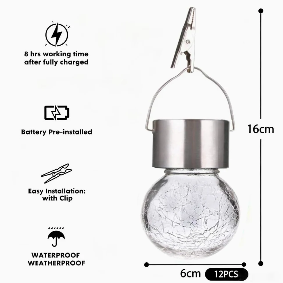 Piccole lampade solari per esterni da giardino, sospese, con clip, lampada solare per esterni, cambia colore automatico, lampadine solari per esterni, lampada solare da appendere in vetro rotto