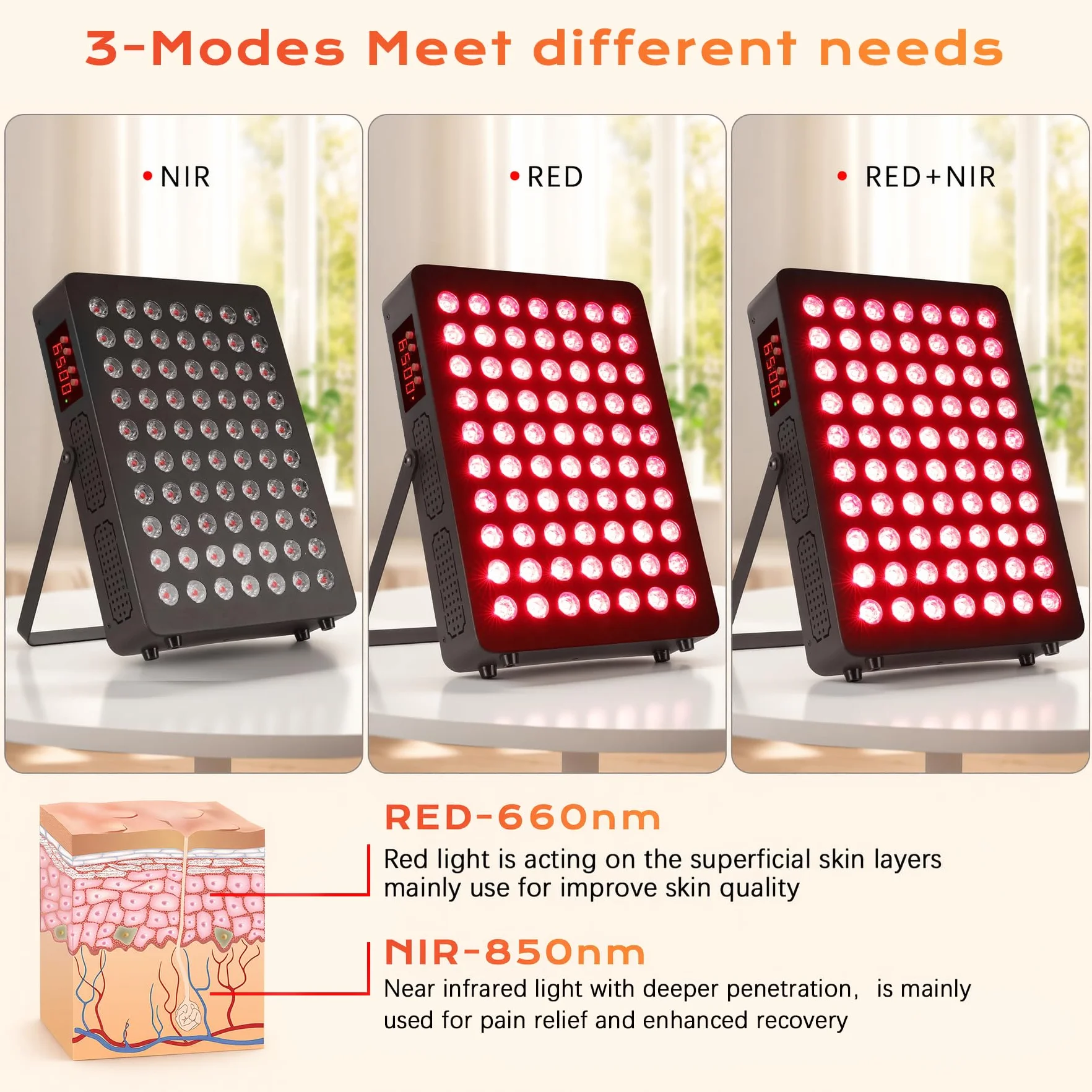 Red Light Therapy, Lampada Infrarossa 660nm & 850nm, Luce Rossa 120W Doppio Chip 70 LED, con Timer e Supporto Regolabile, Luce Rossa Terapia per Migliorare la Pelle, Alleviare il Dolore