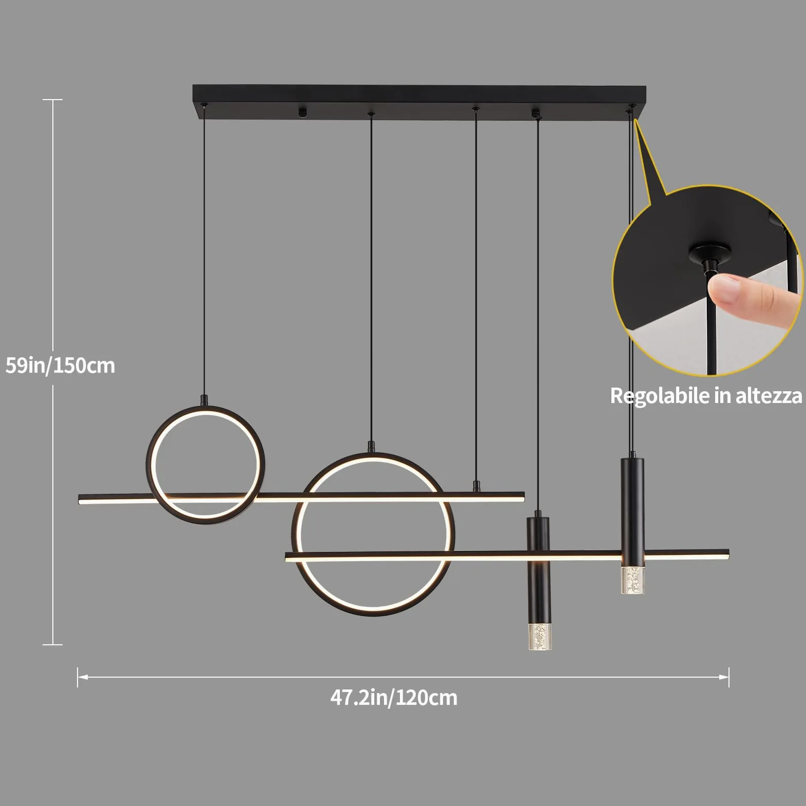 Lampadario Led Sospensione, Lampada a sospensione Moderna, 120cm Tavolo da pranzo Lampadario,Lineare Sospensione Dimmerabile Con Telecomando, Soggiorno, Cucina, Sala da pranzo,Bar (60W)