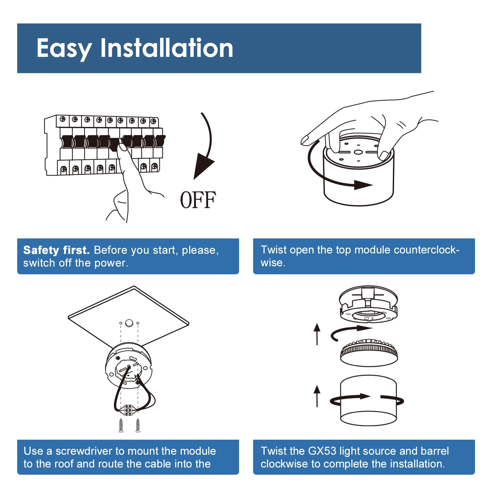 GeyouLux 4x Faretti LED Soffitto - Ø84x50mm - 6W 680LM Faretto LED Interno - 4000K LED GX53 230V Incluso - Angolo del fascio di 180° - Alluminio Lampada da Soffitto (Bianco)