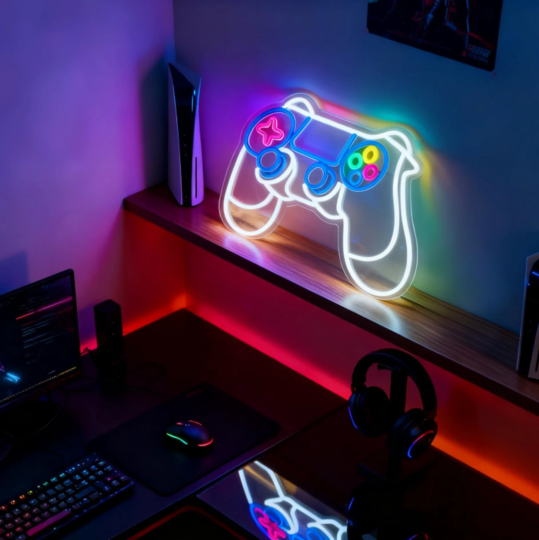 Cartello al neon con controller di gioco, luce al neon decorativa alimentata tramite USB, per sala da gioco, adolescenti, ragazzi, ragazze, camera da letto, soggiorno, tavolo da parete, decorazione a
