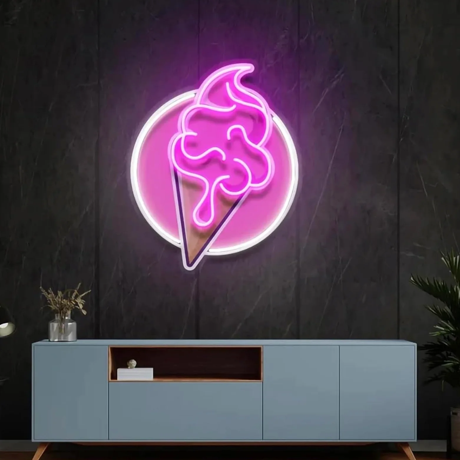 Lampada al neon Insegna al neon con gelato, stampa UV, luminosità regolabile per decorazione murale, 32 cm x 38,1
