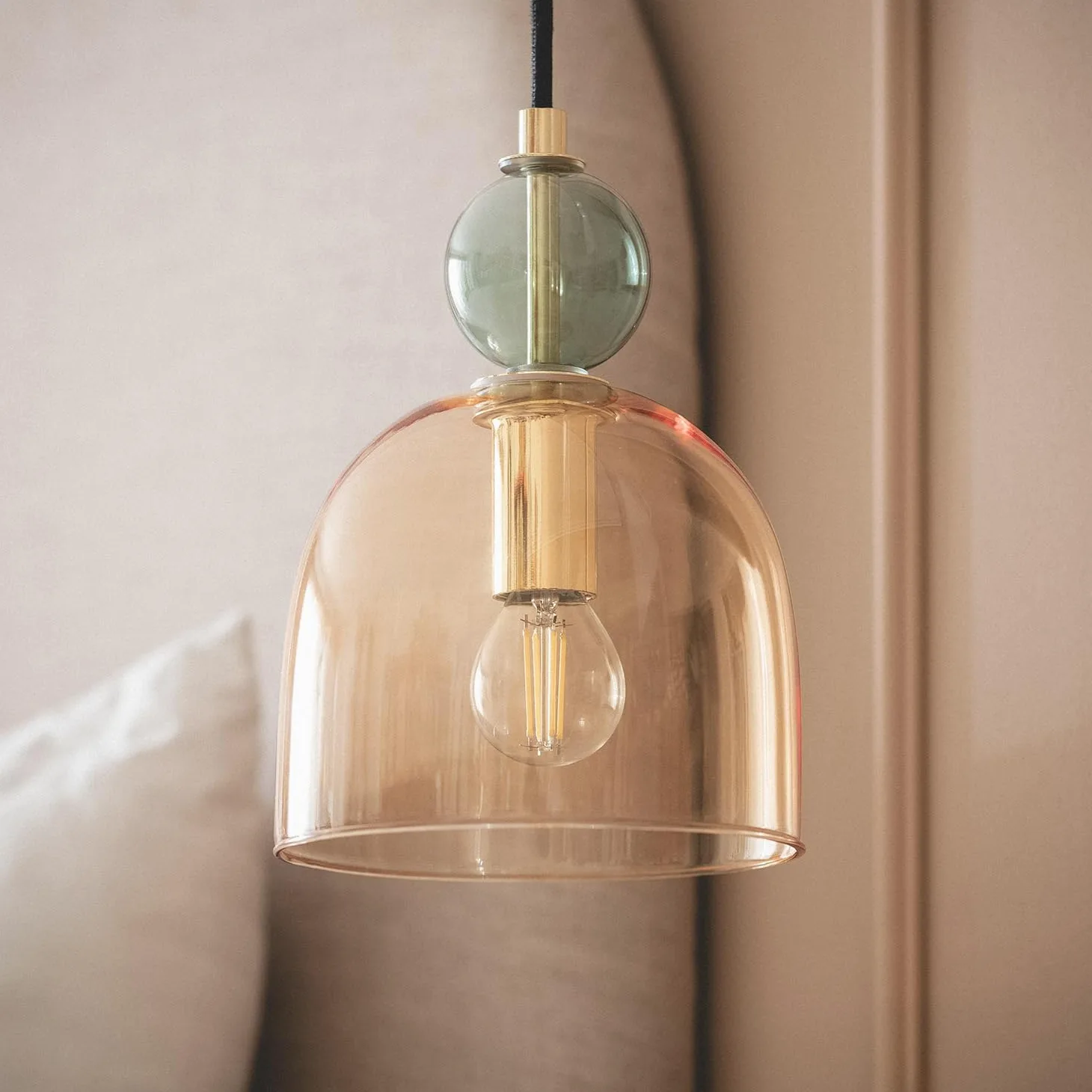 LEDKIA LIGHTING Lampada a Sospensione Metallo e Vetro Mono-Baudelaire Ambra E14