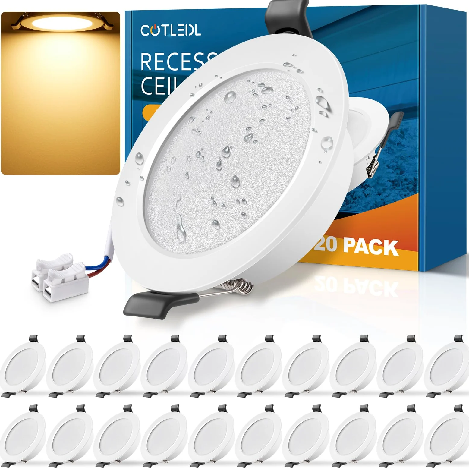 Faretti LED da Incasso, Set da 20, Luce Calda 3000 K, 5 W 450 lm | Foro Ø68-80 mm, Ultrasottili 25 mm, IP44, Non Dimmerabili, Faretti da Soffitto in Cartongesso per Bagno, Cucina e Soggiorno
